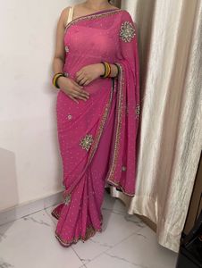 Magenta Embellished Saree - Festive Wear