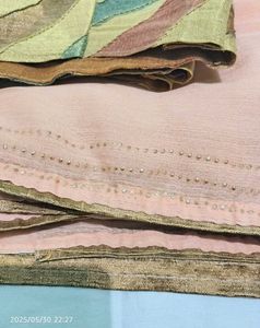 Peach Saree with Striped Blouse
