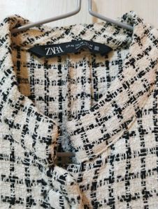 Chic Tweed &amp; Puff Sleeve Crop Top Blouse