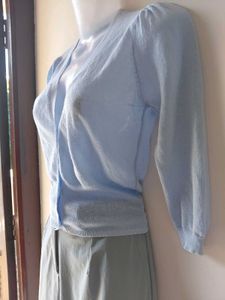Light Blue Puff Sleeve Cardigan
