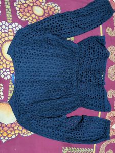 Elegant Navy Blue Eyelet Top