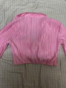 Pink Pleated Long Sleeve Top