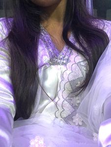 Satin Pastel White Kurti Set     Handmade