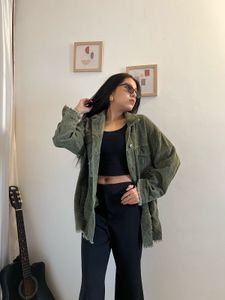 Trendy Green Corduroy Jacket