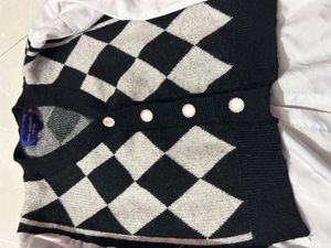 Argyle Knit Cardigan with attached Blouse