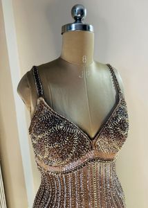 Brown Heavy Embellished Midi Length Dress