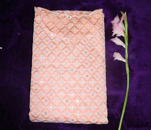 Peach Embroidered Kurti Fabric