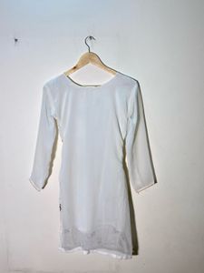 Embroidered White Kurti And Sharara Set