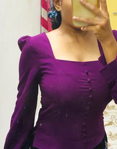 Deep Purple Square Neck Puff Sleeve Button