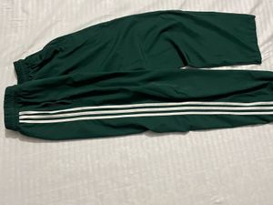 Green Track Pants with White Stripe