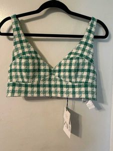 171611. Zara Green Checkered Crop Top