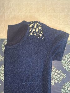 Navy Pearl Embellished Top