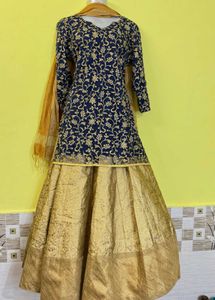 Elegant Blue &amp; Gold Kurta Set