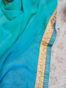 Blue And Olive Colour Saree With Blouse
