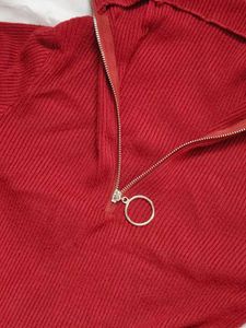 Red Zipper Highneck Knit Top