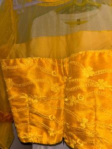 Net Sleeve Yellow Blouse Top