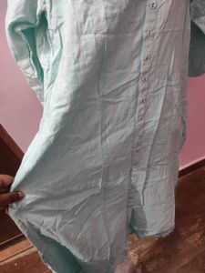 xxl silver zari print sky blue kurta