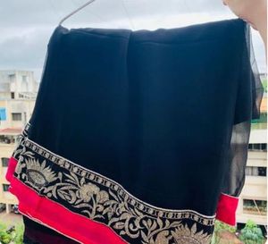 Elegant Black &amp; Pink Embroidered Saree