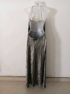 Zara Elegant Silver Maxi Slip Dress