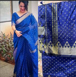 Blue Polka Dot Saree with Blouse