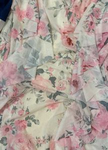 Cream Floral Vintage Ruffle Maxi Dress