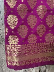 Magenta Silk Blend Saree with Zari Work