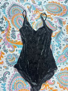 H &amp; M Crushed velvet black bodysuit
