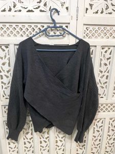 🎀Wrap Front Balloon Sleeve Top E