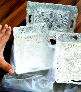 3 Traditional Design Plastic Silver Serving Tray.