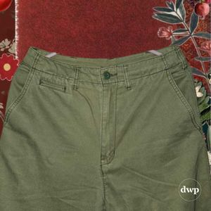 Olive straight wide leg high waisted pants