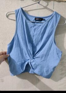 SASSAFRAS Blue Knotted Crop Top