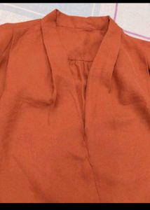 Rust V-Neck Long Sleeve Top