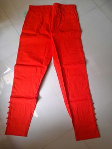 Orange Ankle Pants with Button Detail