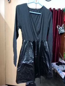 Black Long Sleeve Faux Leather Dress