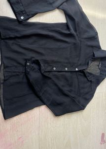 Black Sheer Button-Up Top