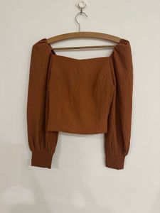 Brown Long Sleeve Crop Top
