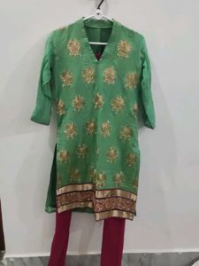 Embroidered Green &amp; Pink Salwar Kameez