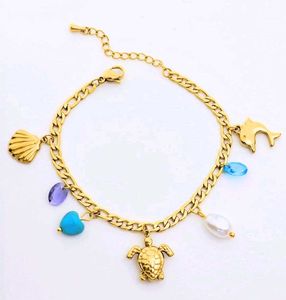 Gold Charm Bracelet with Sea Life Charms