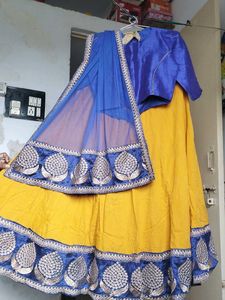 Yellow & Blue Embroidered Lehenga Set