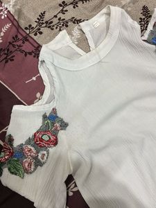 Floral Embroidered Cold Shoulder Top