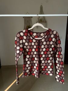 RUST ORANGE FLORAL CROCHET CARDIGAN