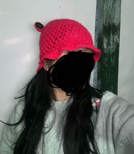 Pink Crochet Froggy Bucket Hat