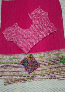 Pink Saree with Blouse