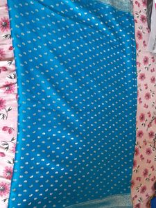 Blue Paisley Silk Saree With Blouse.