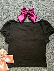 H&amp;M Black Ribbed Cropped Top