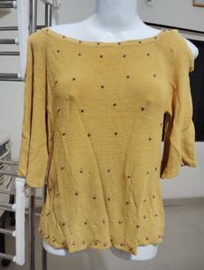 Mustard Beaded Off-Shoulder Top