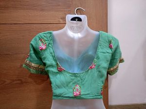 Green Embroidered Saree With Blouse