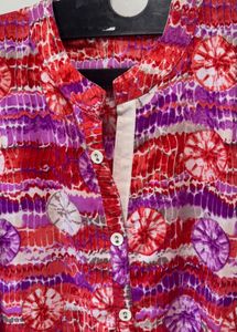 Red Purple Printed Floral Kurta