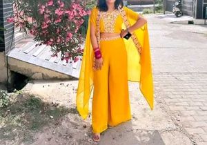 PURVA Yellow Embroidered Three Piece