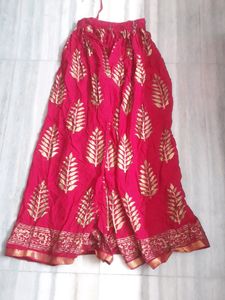 Foil Printed Traditional Rose Pink Long Skirt